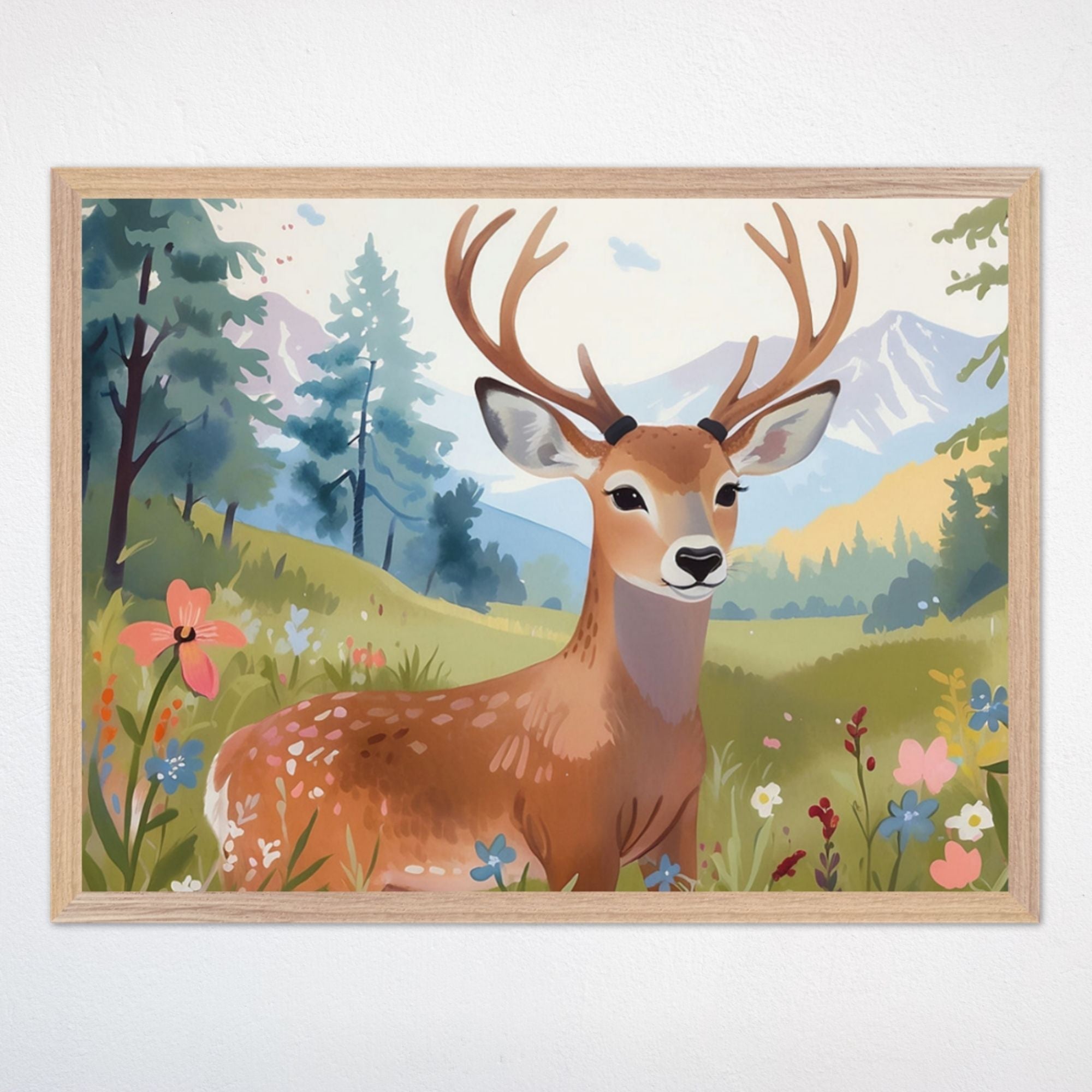 Deer Wall Art for Nursery and Kids Rooms - Antlered Beauty