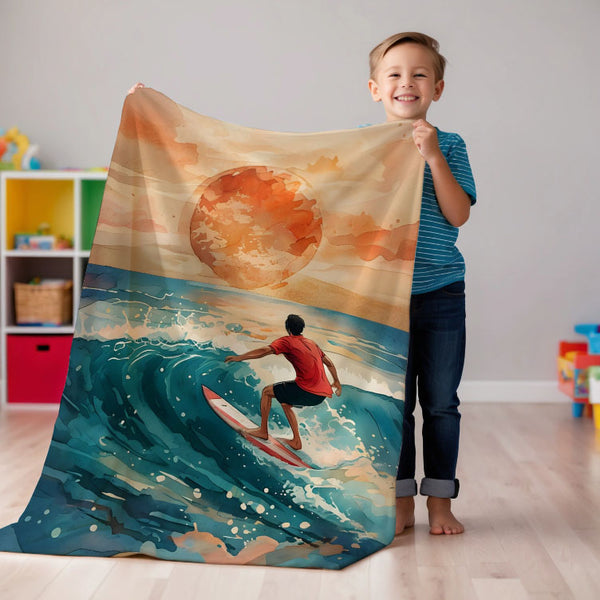 Surfing personalized blankets for kids and babies - Ocean Glow