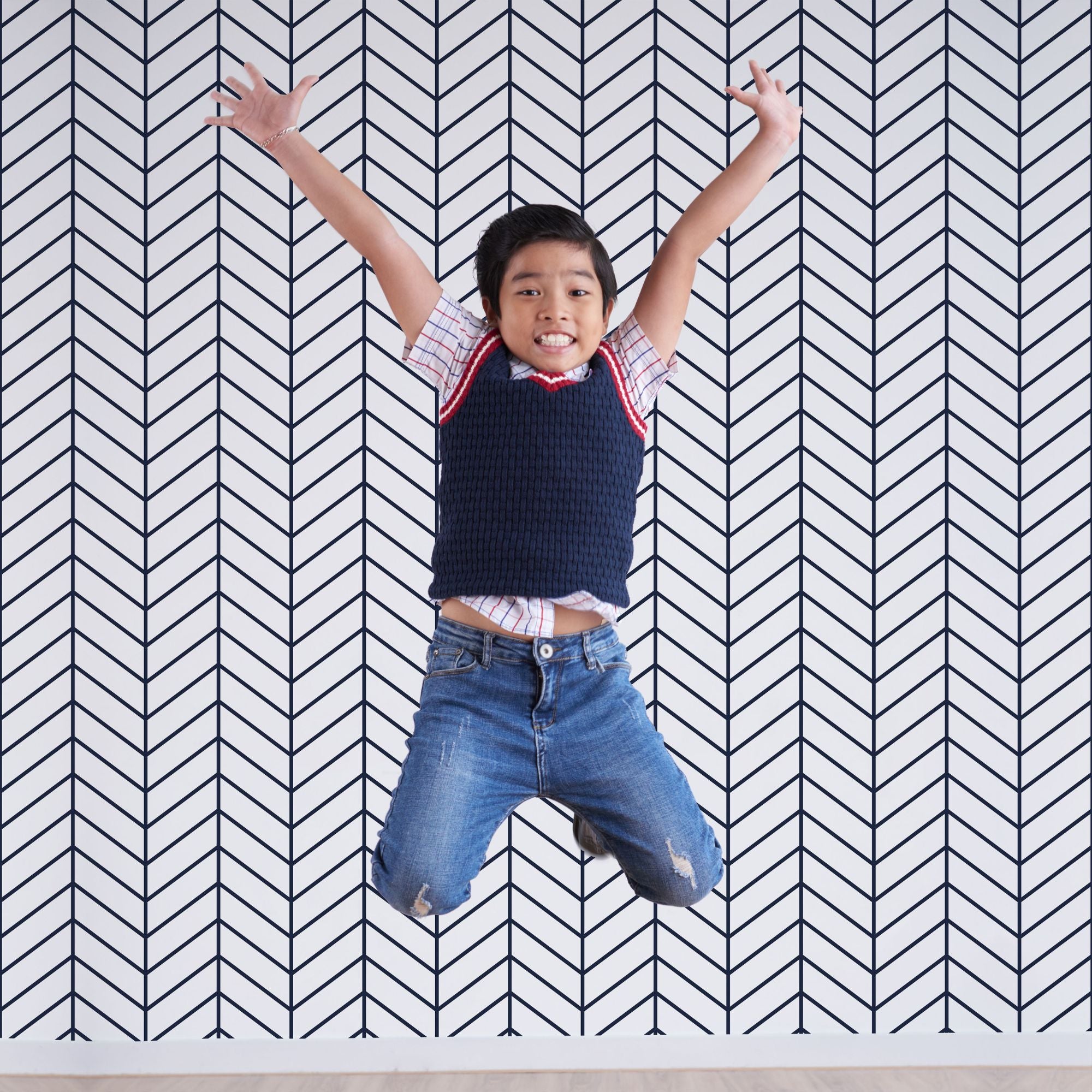 Geometric Wallpaper for Nursery and Kids Rooms - Black and White Herringbone