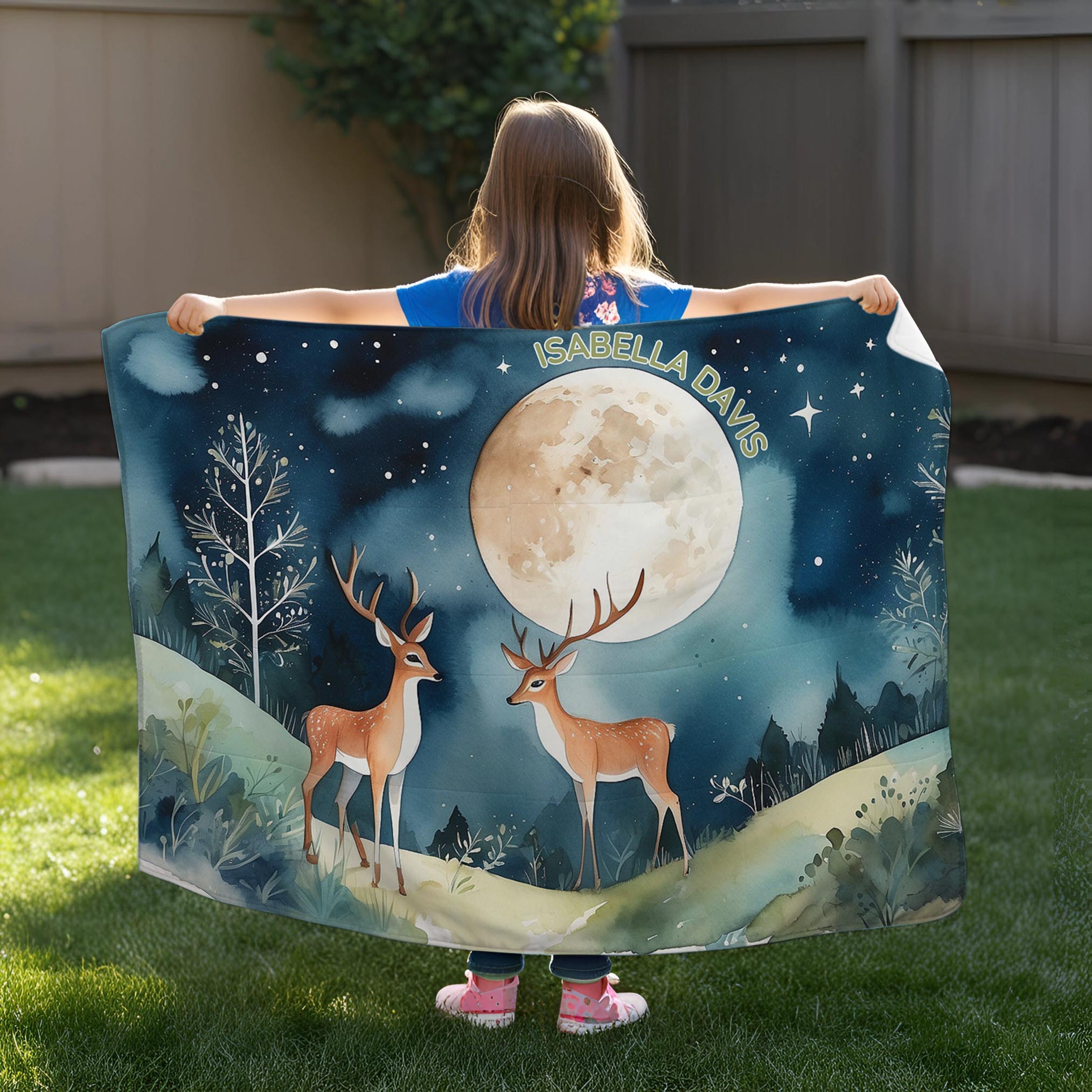 Deer personalized blankets for kids and babies - Twilight Antler Waltz