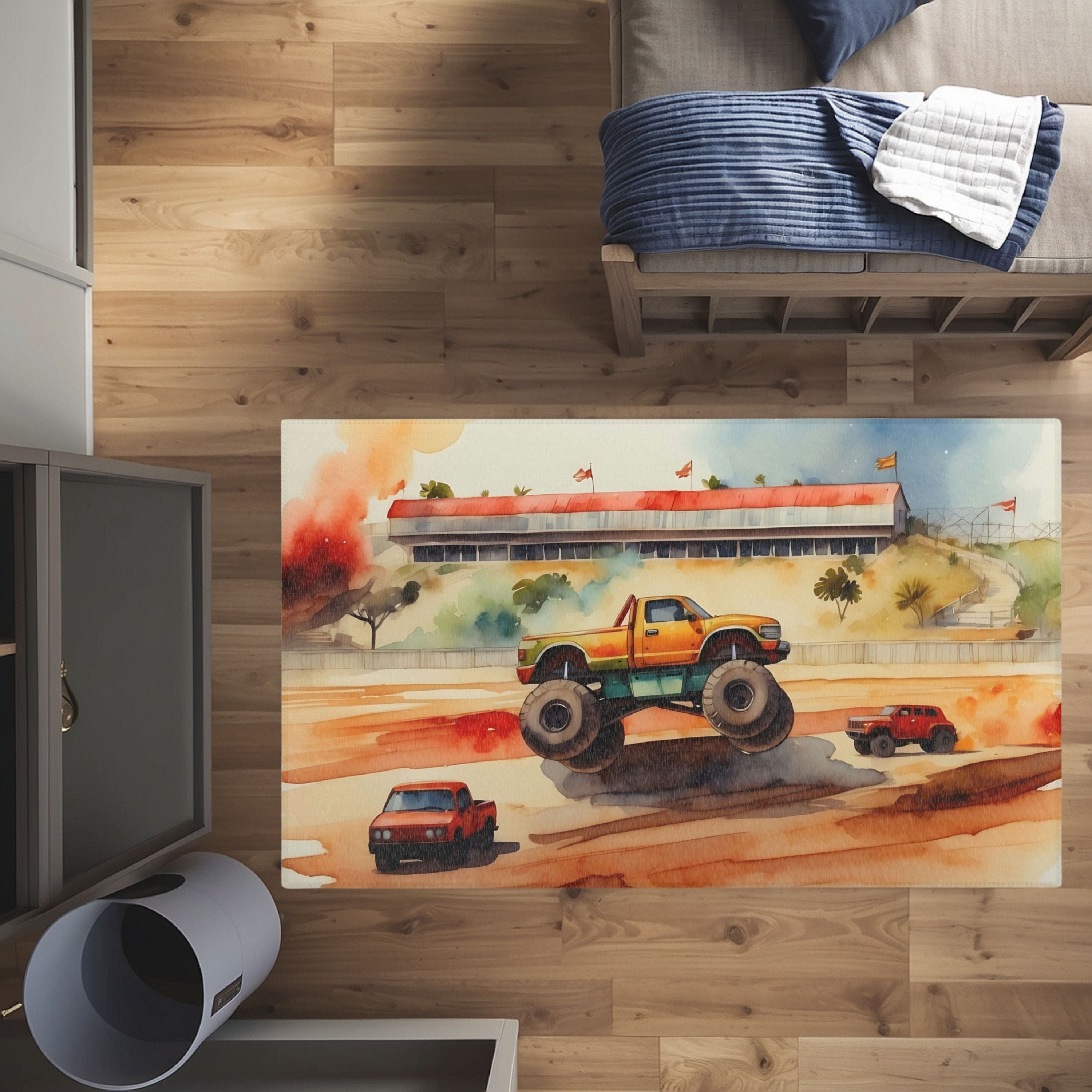 Nursery and Kids Monster Truck Area Rug - Monster Truck Mayhem