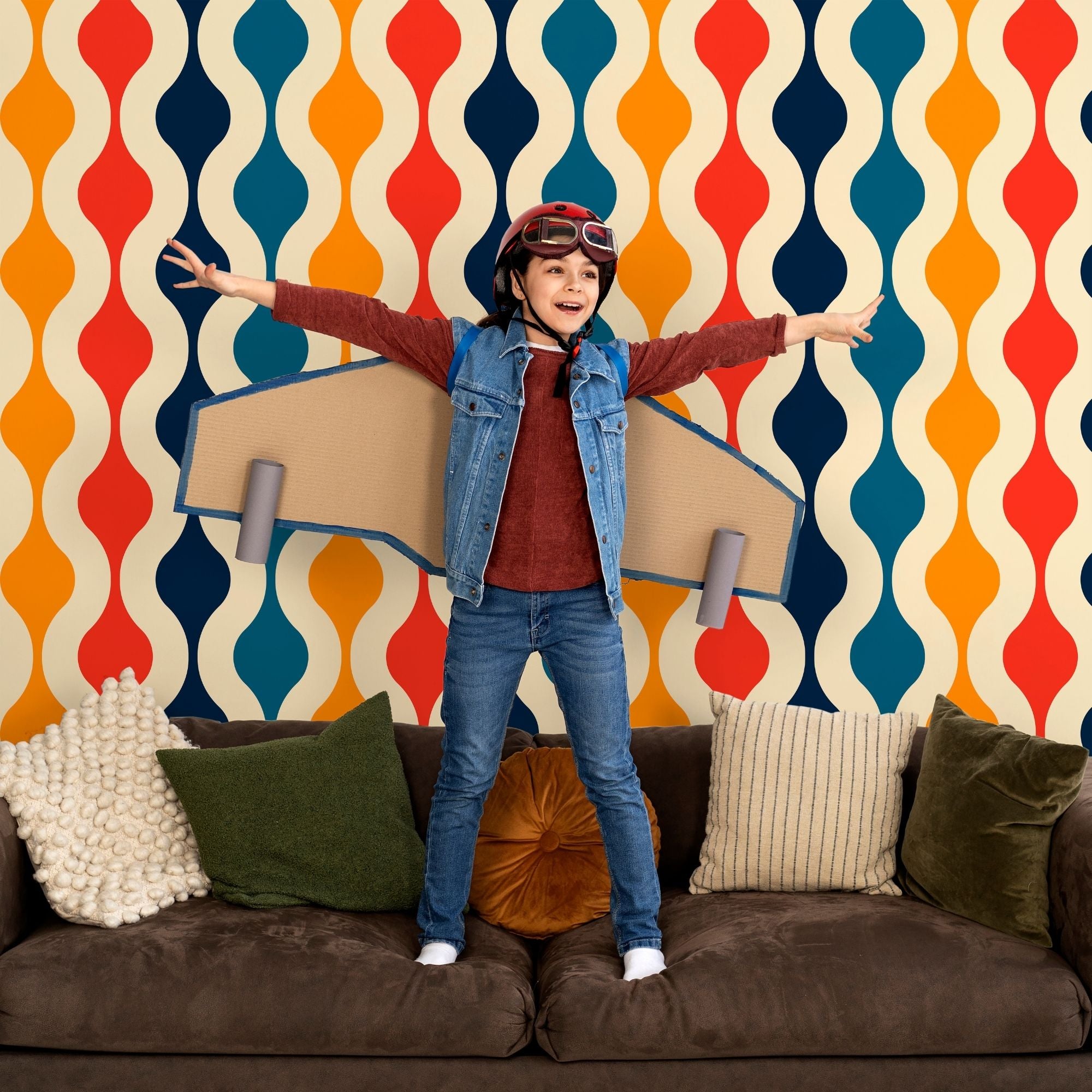 Kids Abstract Wallpaper Peel and Stick or Traditional - Vivid Waveforms