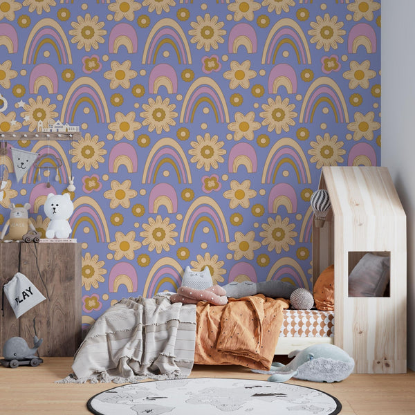Rainbow Peel and Stick or Traditional Wallpaper - Lavender Bloom Rainbows