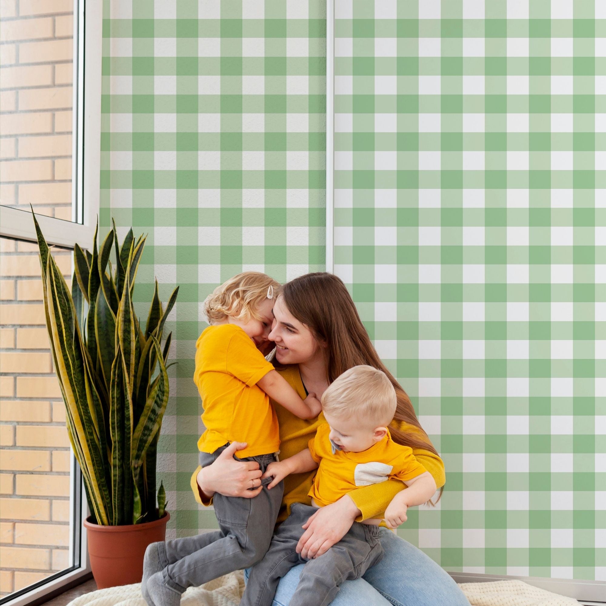 Checkered Wallpaper for Nursery and Kids Rooms - Mint Gingham Charm