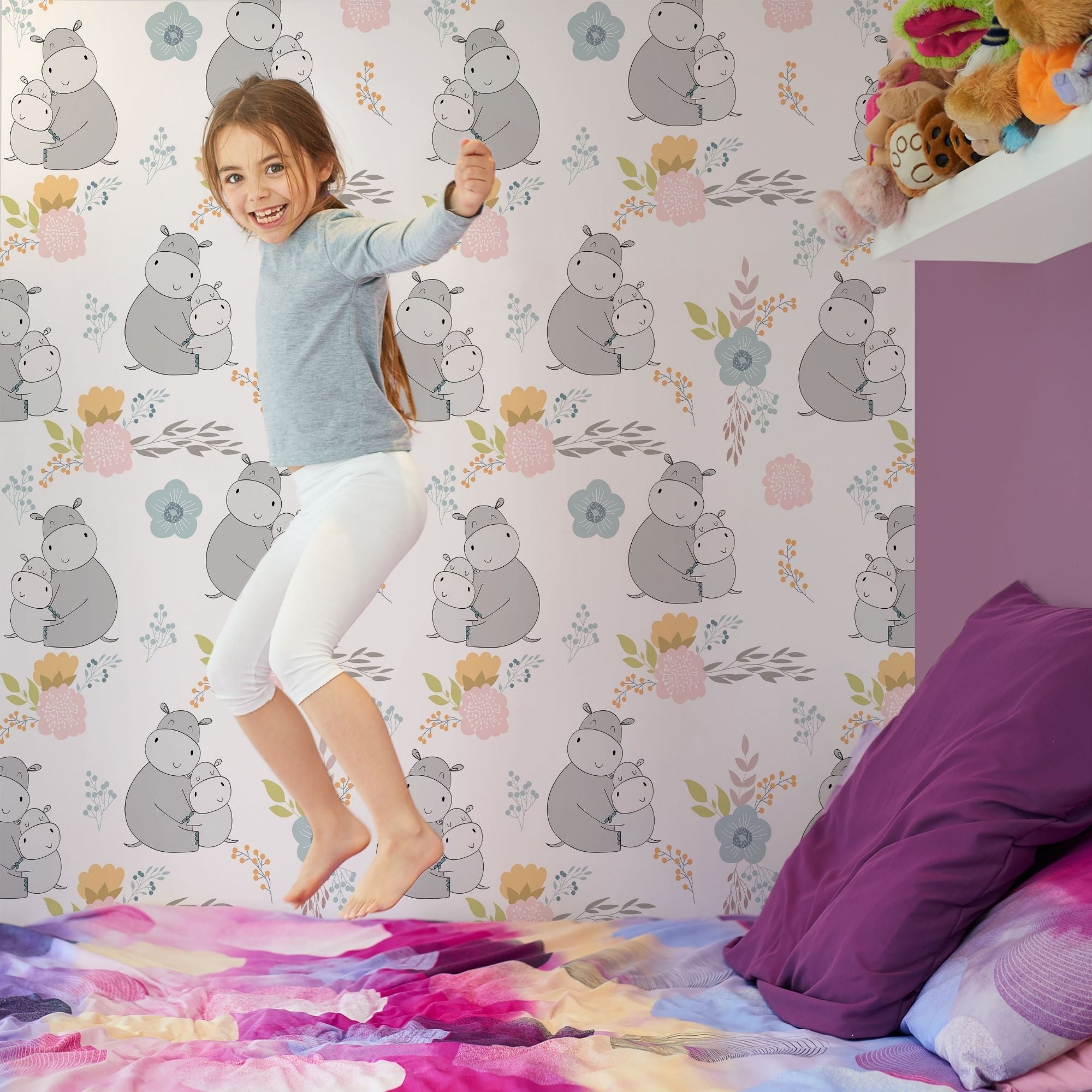 Hippopotamus Themed Wallpaper - Hippo Hug Garden