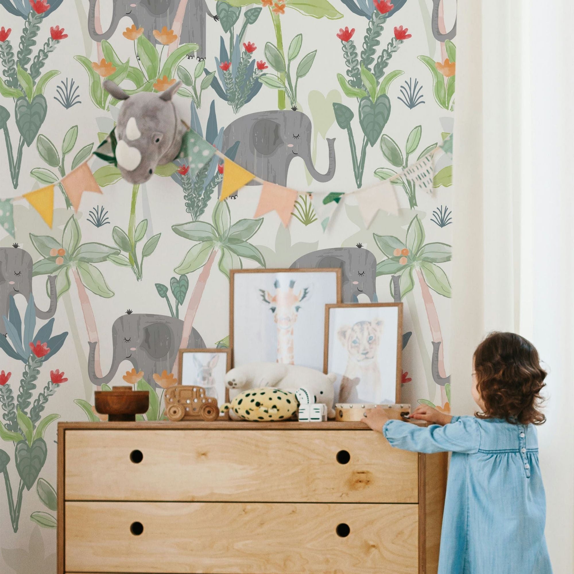 Elephant Peel and Stick or Traditional Wallpaper - Elephant Eden
