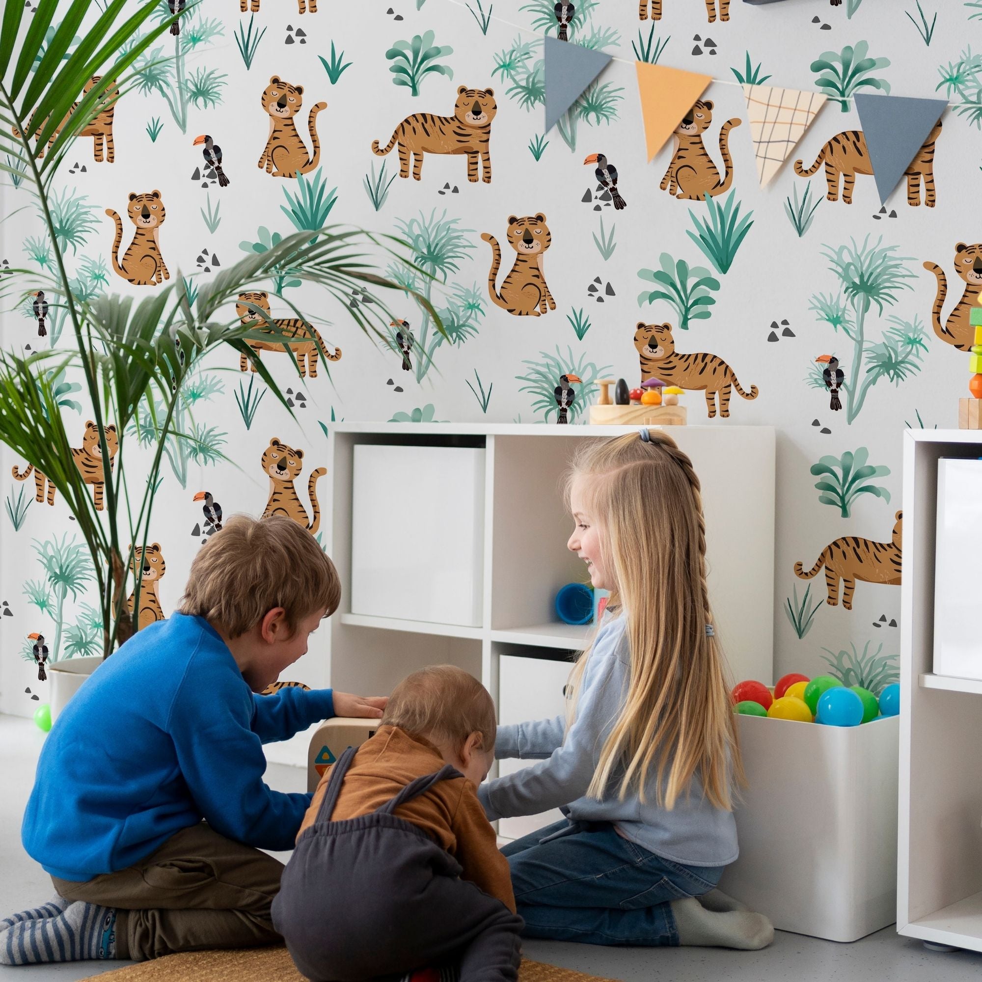 Tiger Themed Nursery Wallpaper and Kids Room Wallpaper - Whiskers and Wings