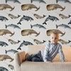 Whale Peel and Stick or Traditional Wallpaper - Aquatic Elegance