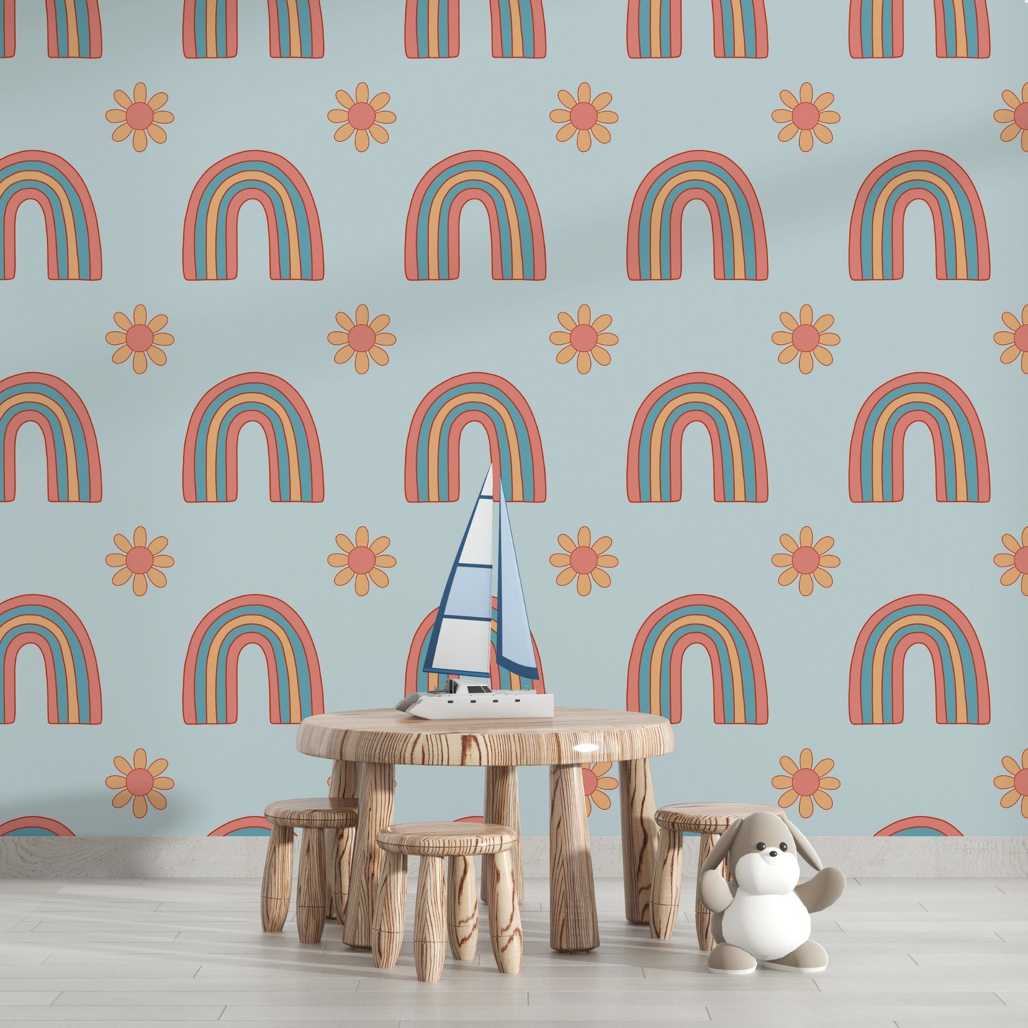 Rainbow Theme Nursery Wallpaper - Petals and Portals