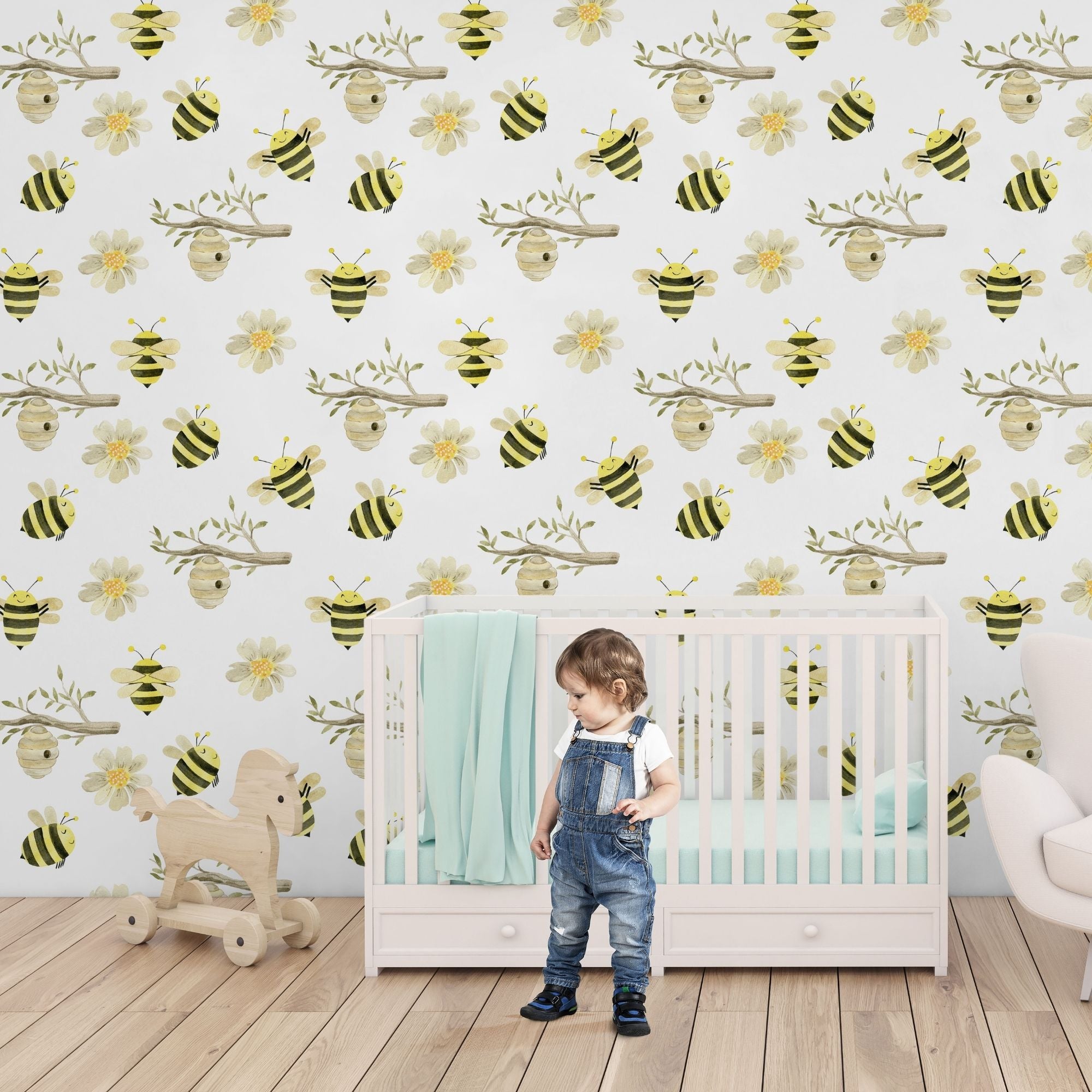 Bee Peel and Stick or Traditional Wallpaper - Honeybee Garden Waltz