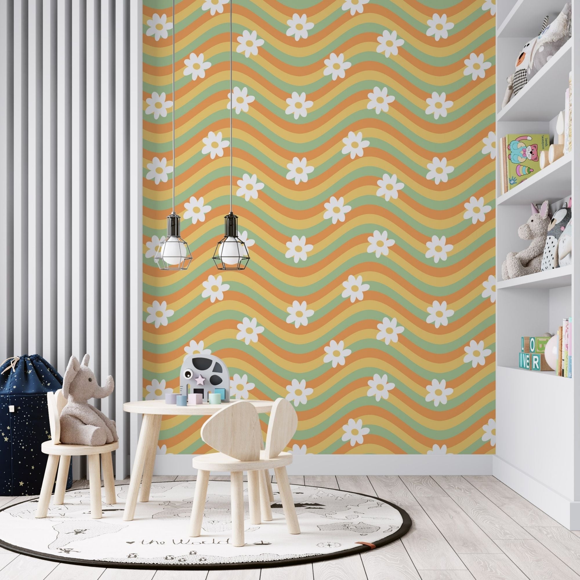 Rainbow Peel and Stick Wallpaper or Traditional Wallpaper - Daisy Waves Charm