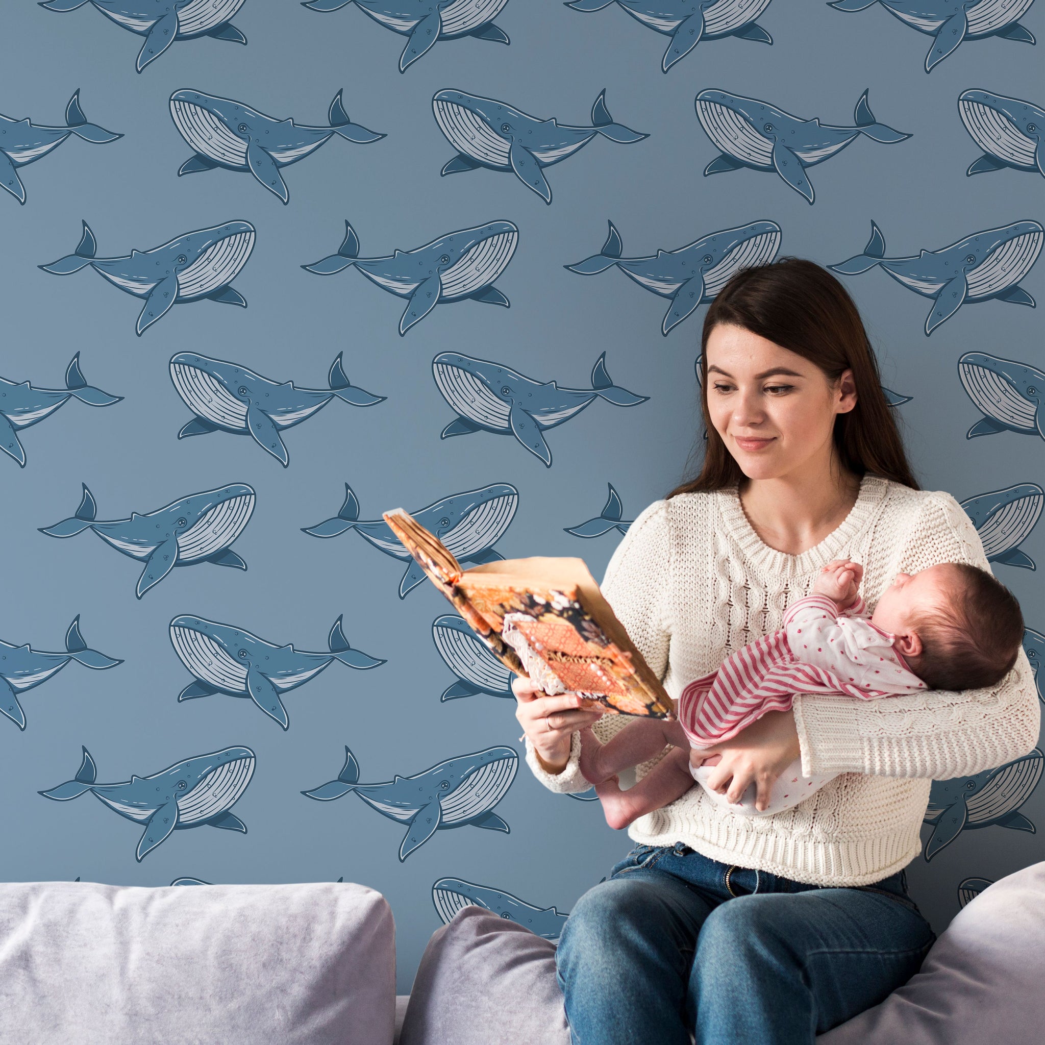 Whale Peel and Stick or Traditional Wallpaper - Ocean Giants