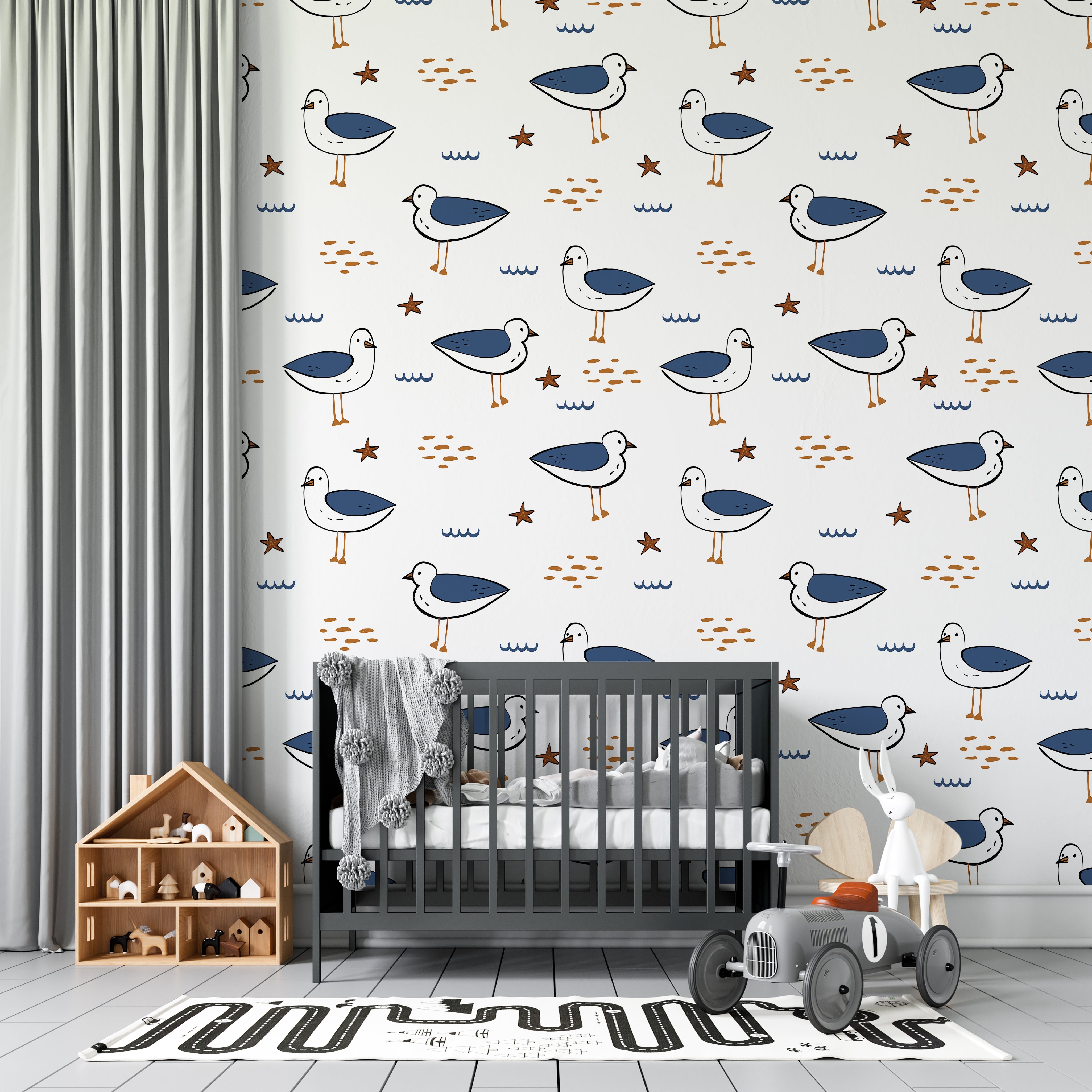 Birds Wallpaper Peel and Stick or Traditional - Coastal Chirps