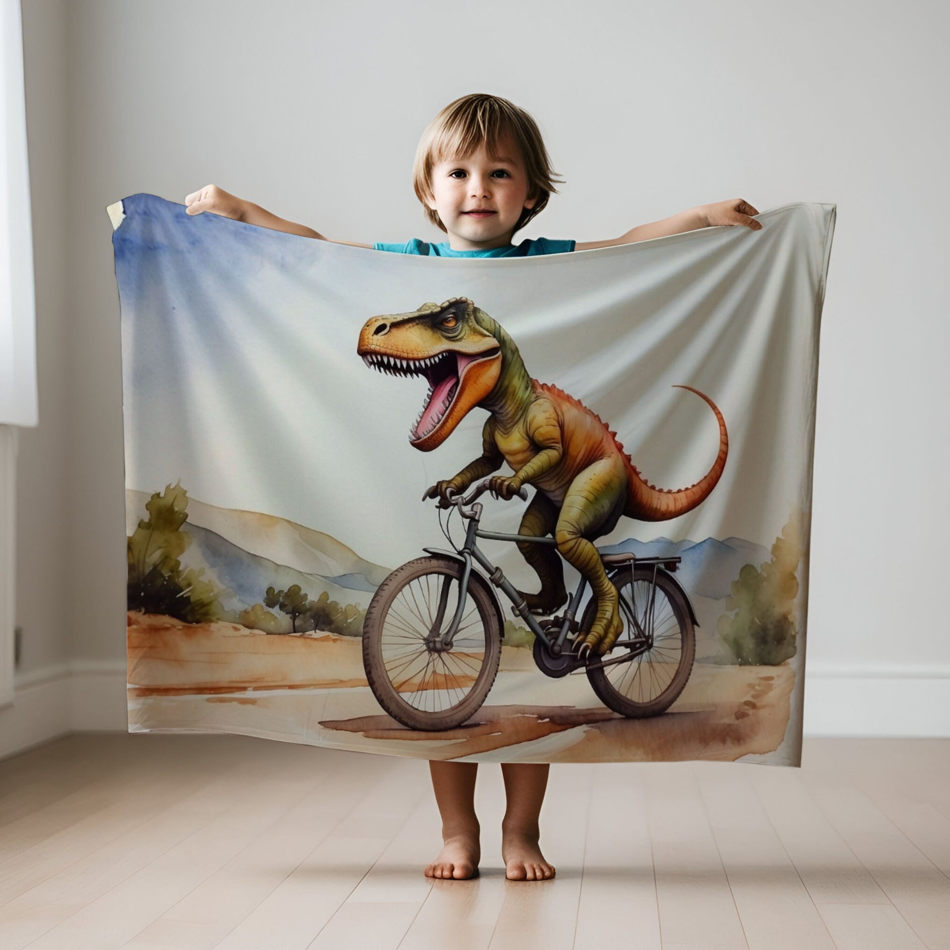 Dinosaur personalized blanket for babies and kids - Dino Cyclist