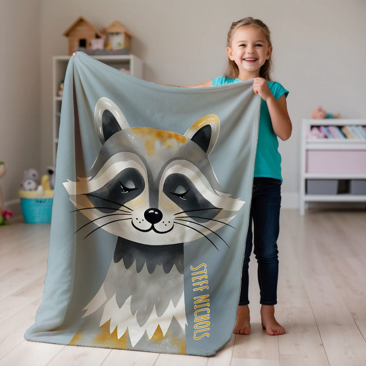 Raccoon personalized blanket for newborn and kids - Rocky Raccoon