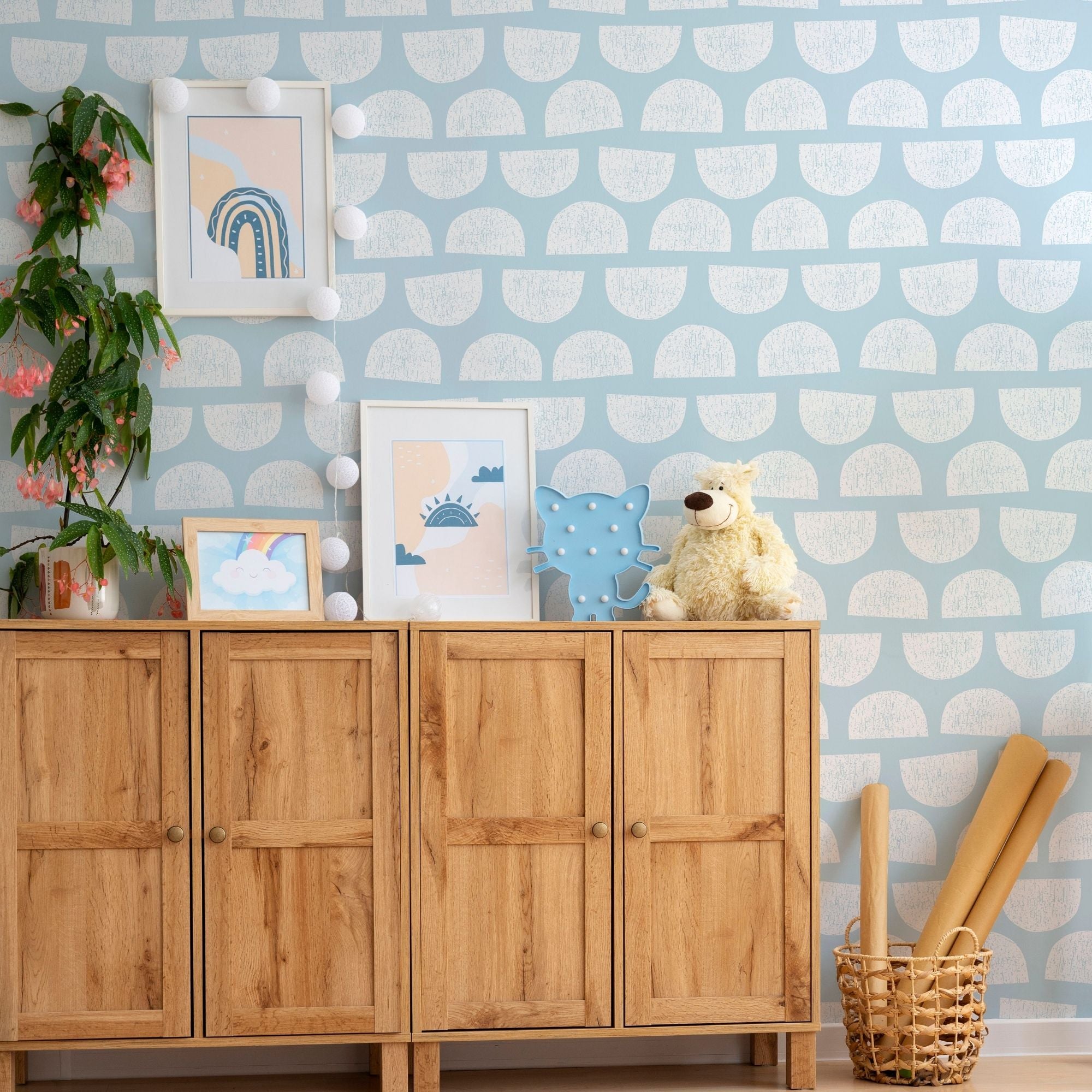 Boho Themed Nursery Wallpaper and Kids Room Wallpaper - Frosty Halves