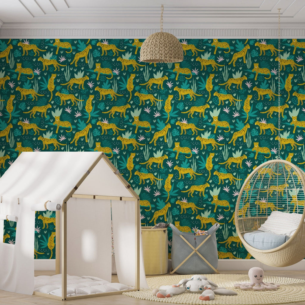 Cheetah Theme Nursery Wallpaper - Jungle Sprint