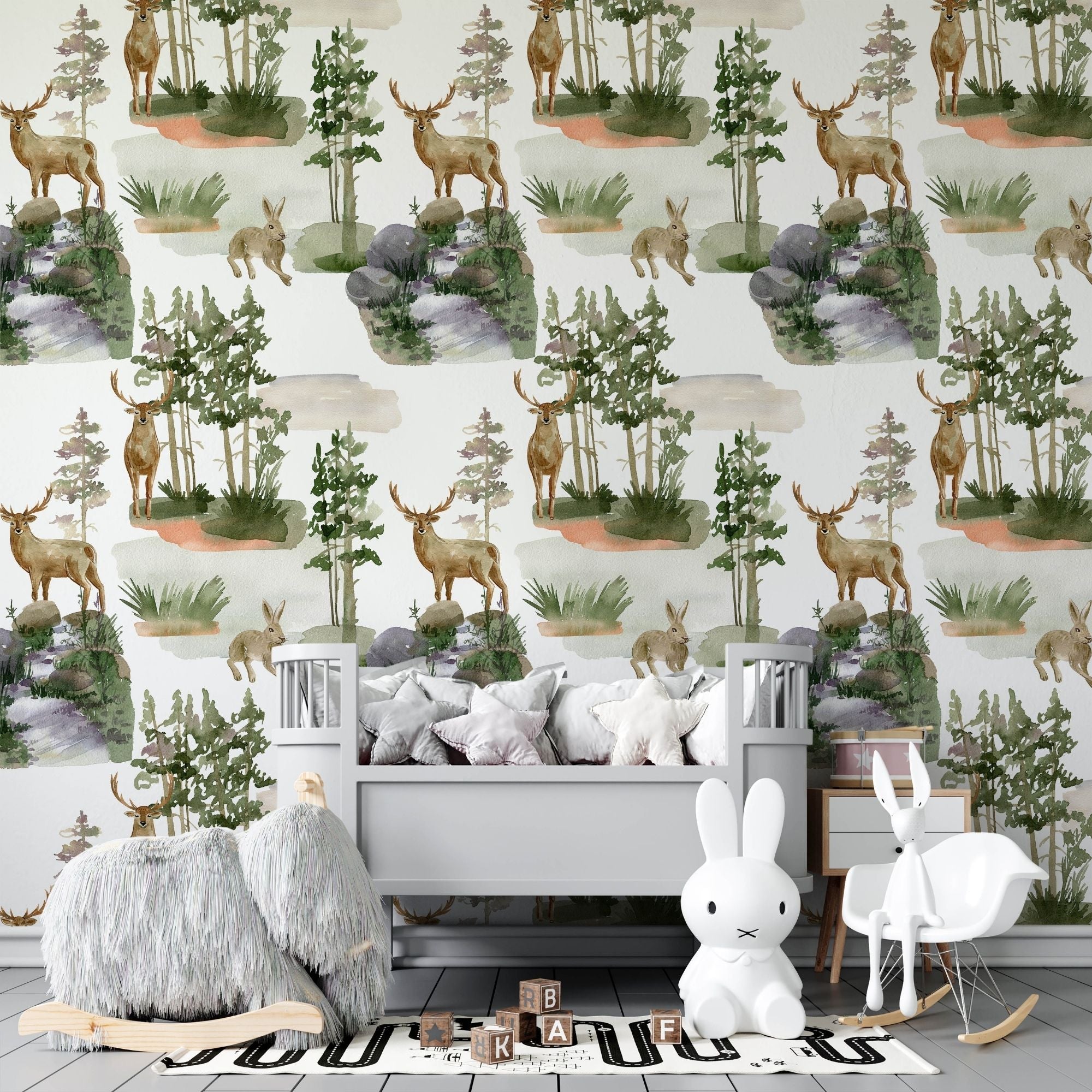 Forest Wallpaper Peel and Stick or Traditional - Forest Fauna Harmony