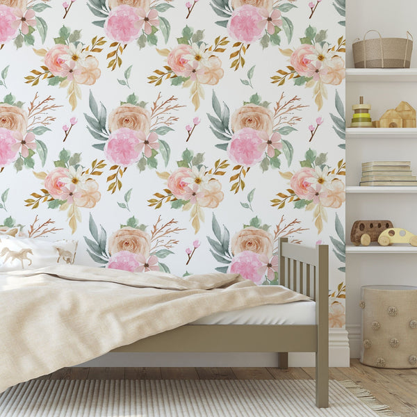 Flower Peel and Stick or Traditional Wallpaper - Vintage Blossom Symphony