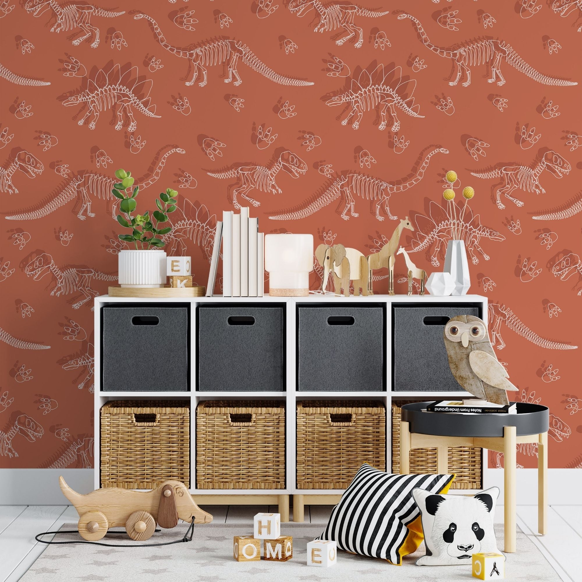 Dinosaur Peel and Stick Wallpaper or Traditional Wallpaper - Cinnamon Skeletons