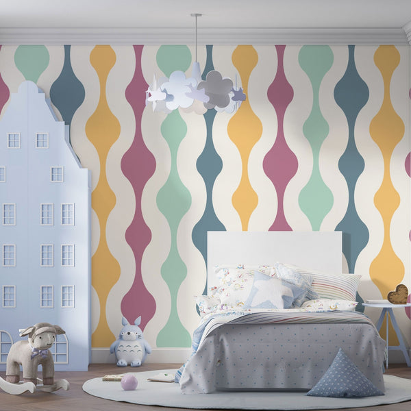 Abstract Peel and Stick or Traditional Wallpaper - Pastel Serenity Waves