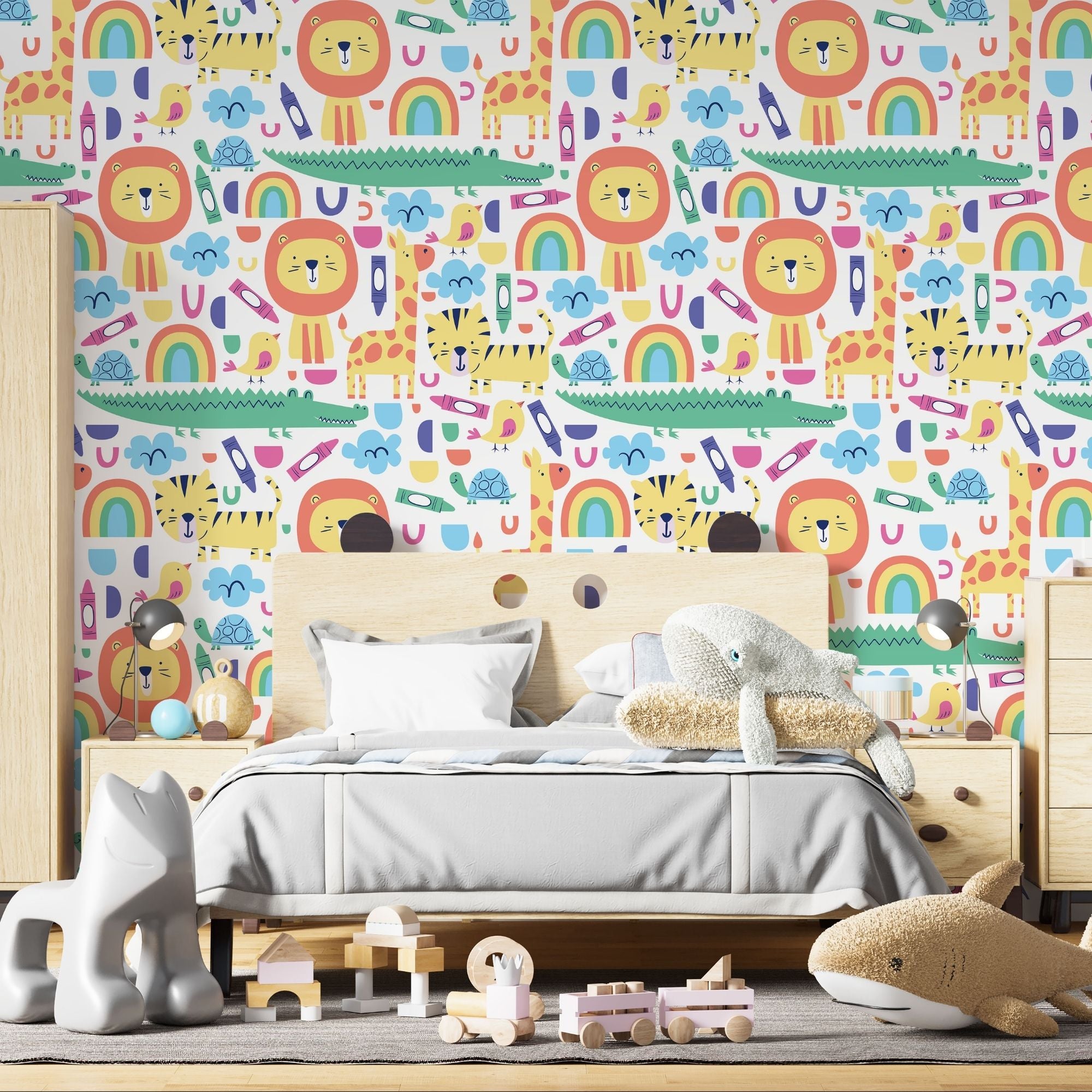 Animal Theme Nursery Wallpaper - Zoo Day Doodles