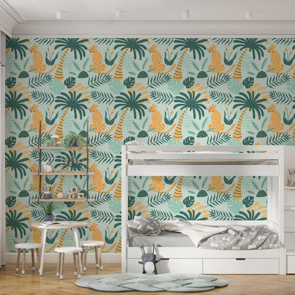 Cheetah Peel and Stick or Traditional Wallpaper - Tropical Cheetah Chill