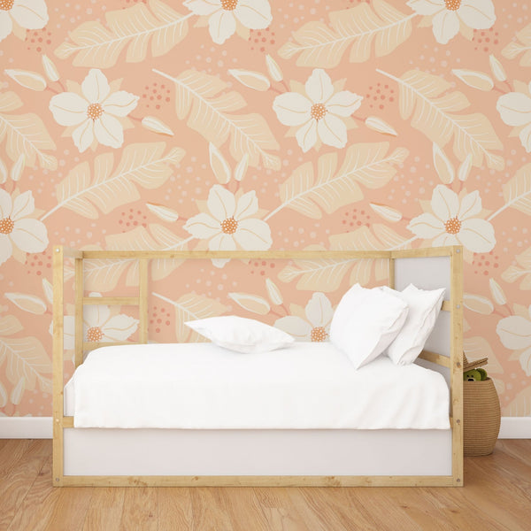 Flower Peel and Stick or Traditional Wallpaper - Peach Petal Sprinkle