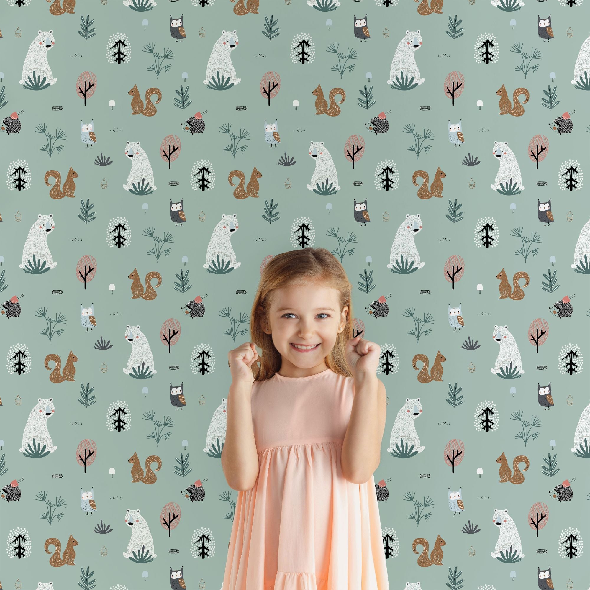 Bear Peel and Stick Wallpaper or Traditional Wallpaper - Charming Forest