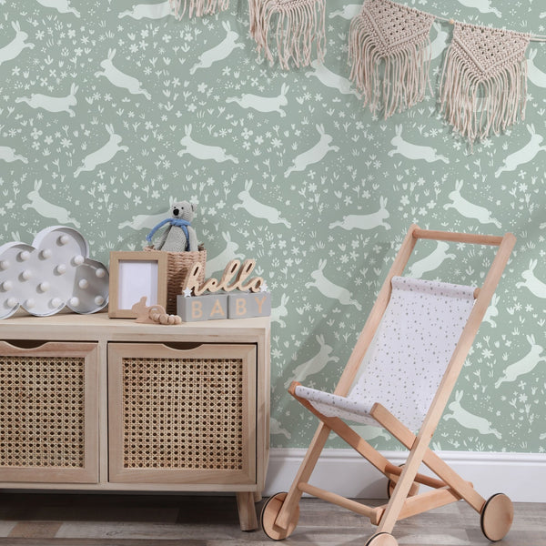Bunny Peel and Stick or Traditional Wallpaper - Springtime Leap