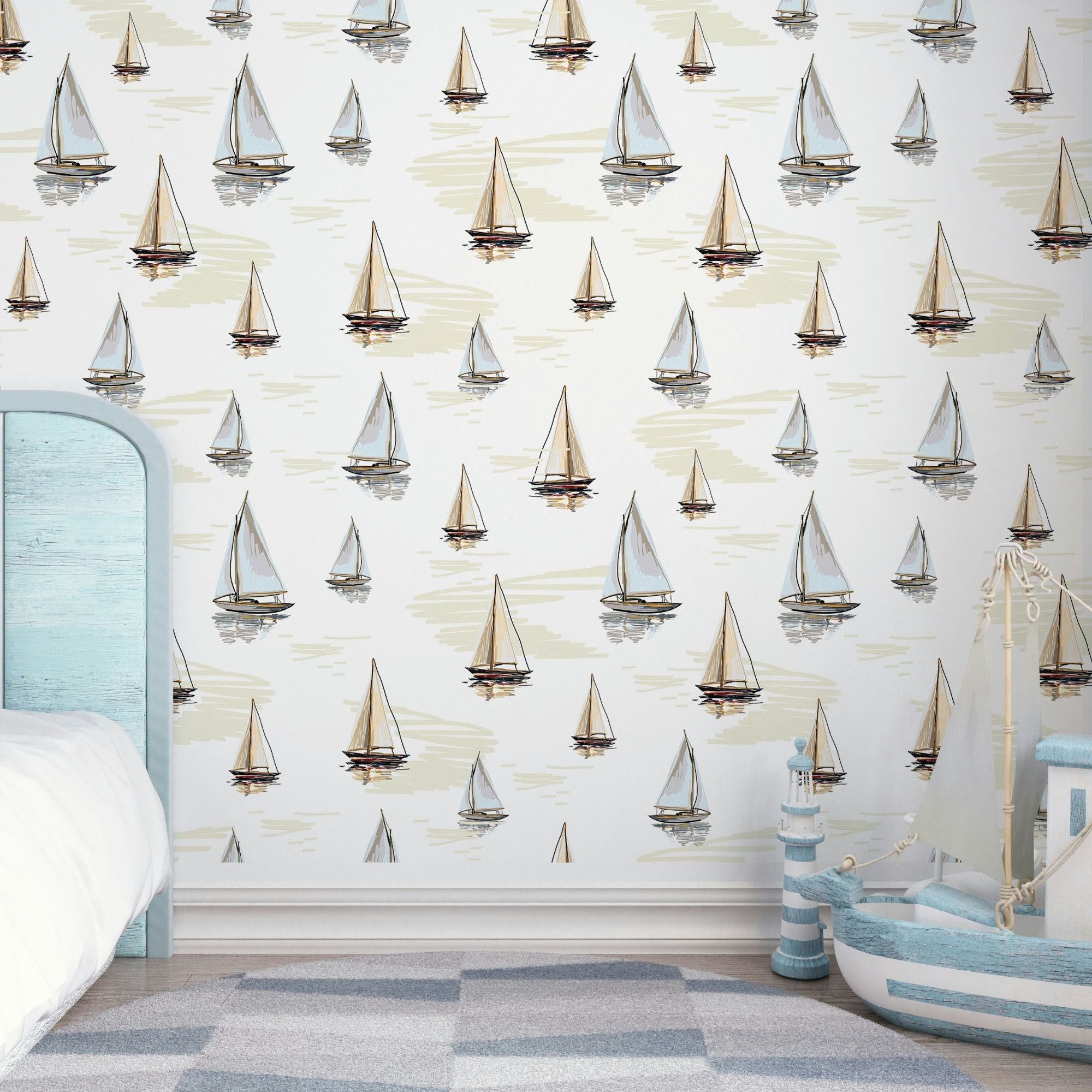 Nautical Wallpaper Peel and Stick or Traditional - Regatta Reflections