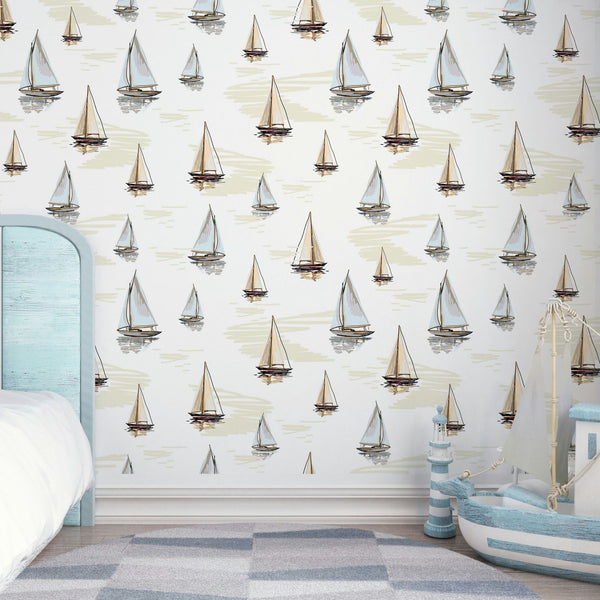 Nautical Peel and Stick or Traditional Wallpaper - Regatta Reflections