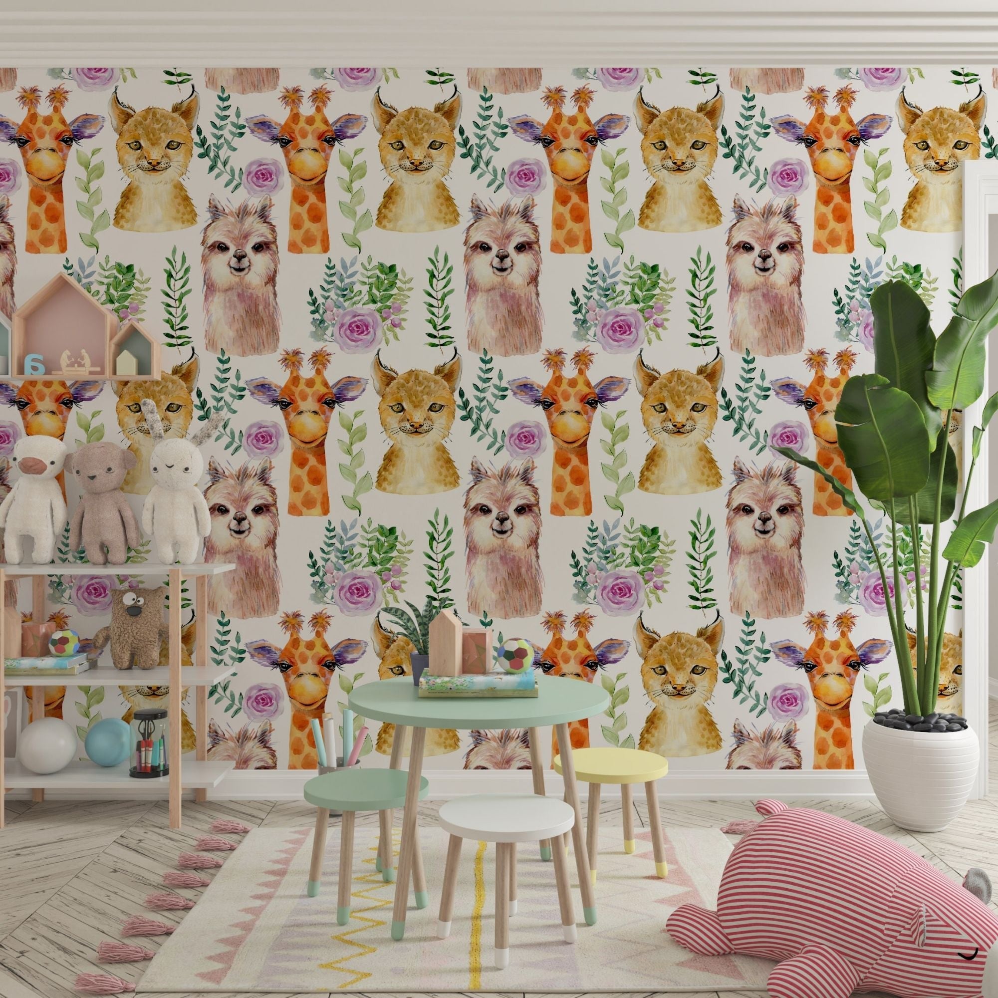 Animal Wallpaper Peel and Stick or Traditional - Watercolor Wildlife Garden