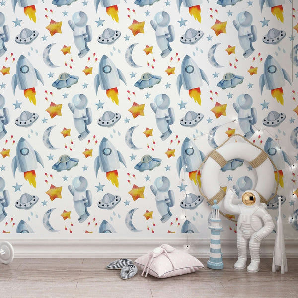 Space Peel and Stick or Traditional Wallpaper - Astronaut Adventures