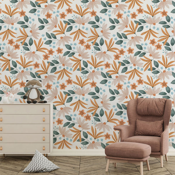 Flower Peel and Stick or Traditional Wallpaper - Tangerine Petal Play