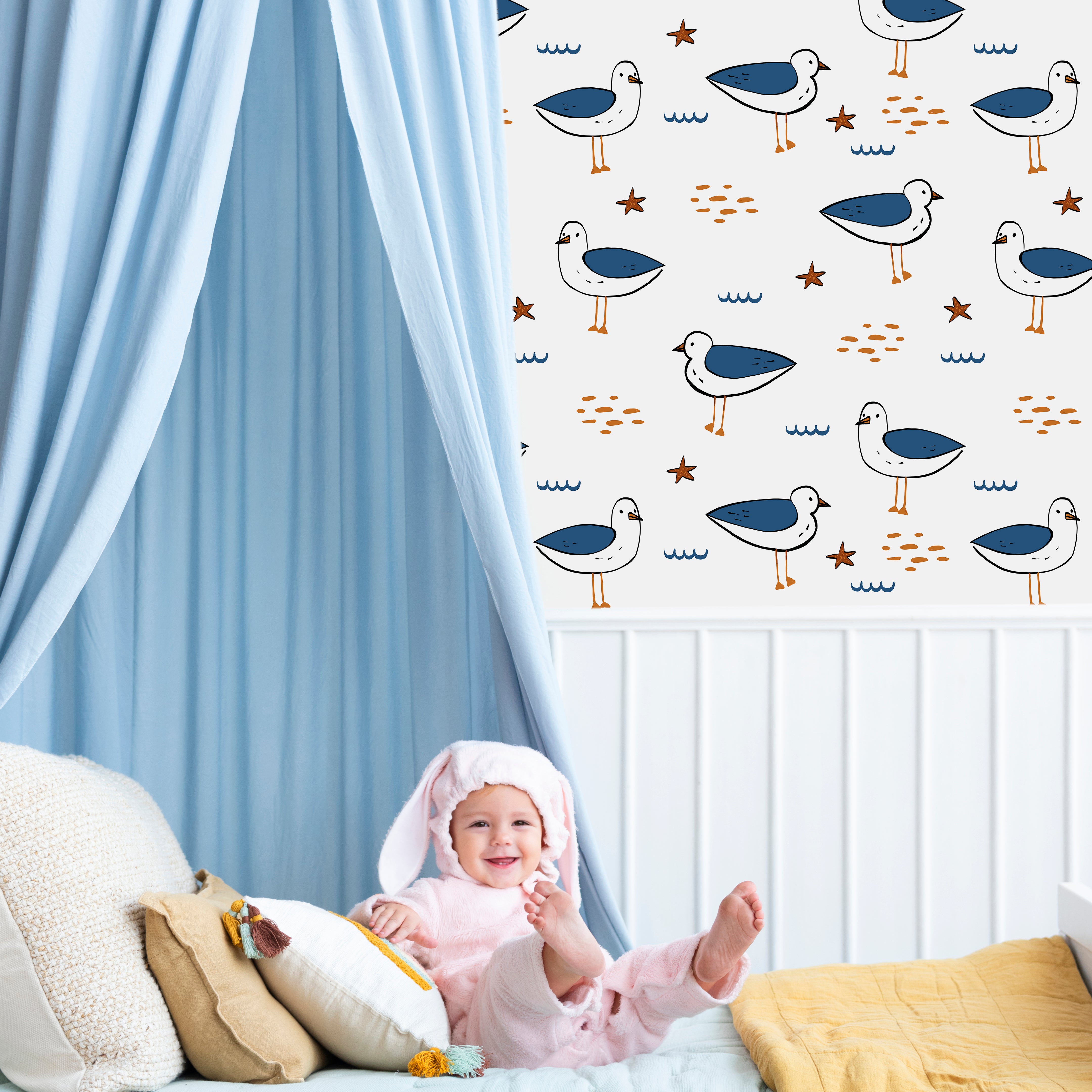 Birds Wallpaper Peel and Stick or Traditional - Coastal Chirps