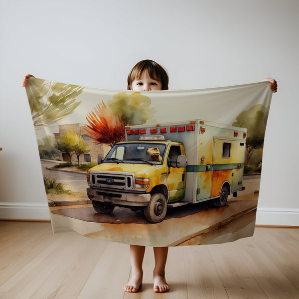 Ambulance personalized blanket for newborn and kids - Prehistoric Paramedic