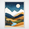 Mountain Night Wall Art for Nursery, Playroom or Kids Bedrooms - Moonlit Landscape & Starry Sky Decor - Nocturne Ridge
