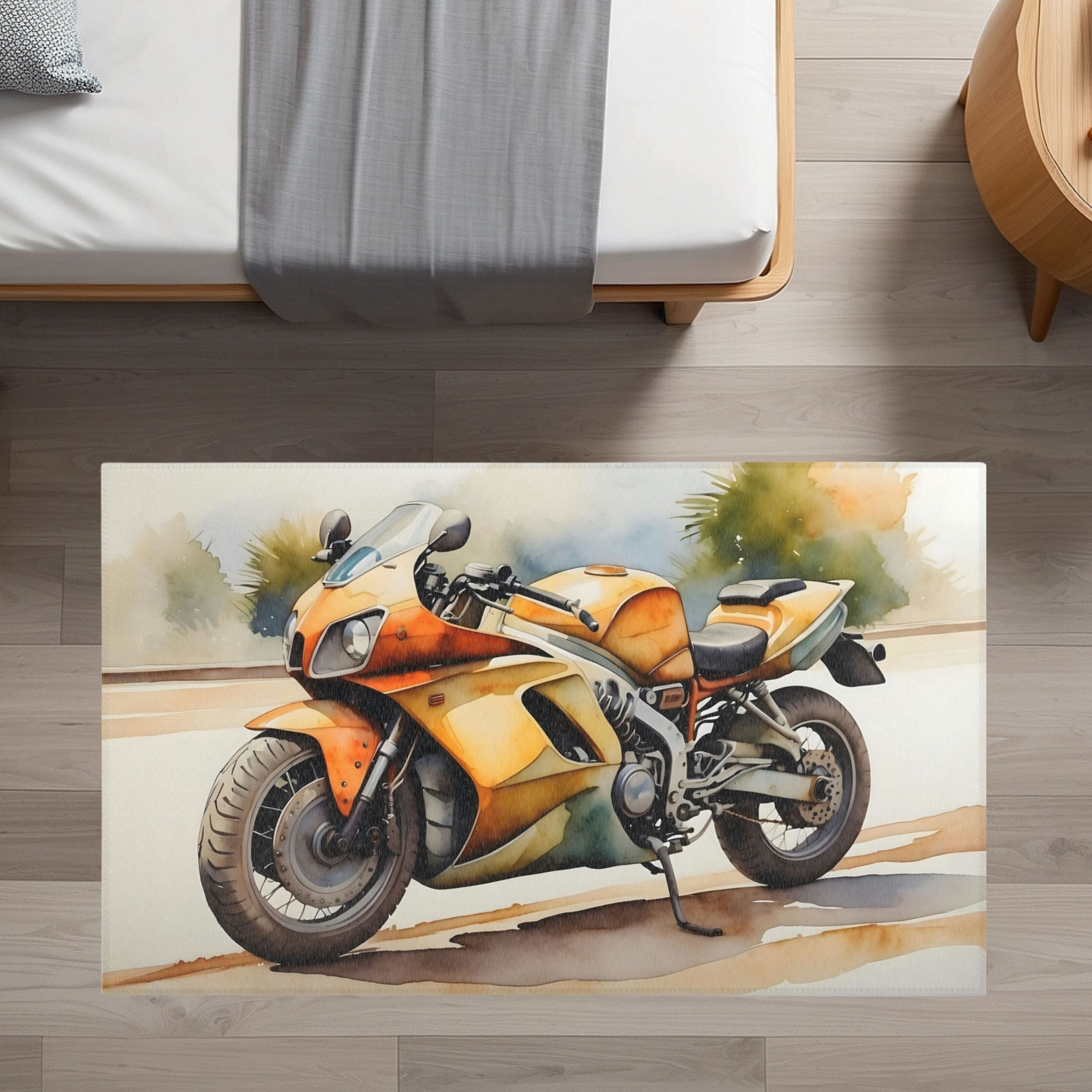 Nursery and Kids Motorcycle Rug - Mellow Yellow Moto