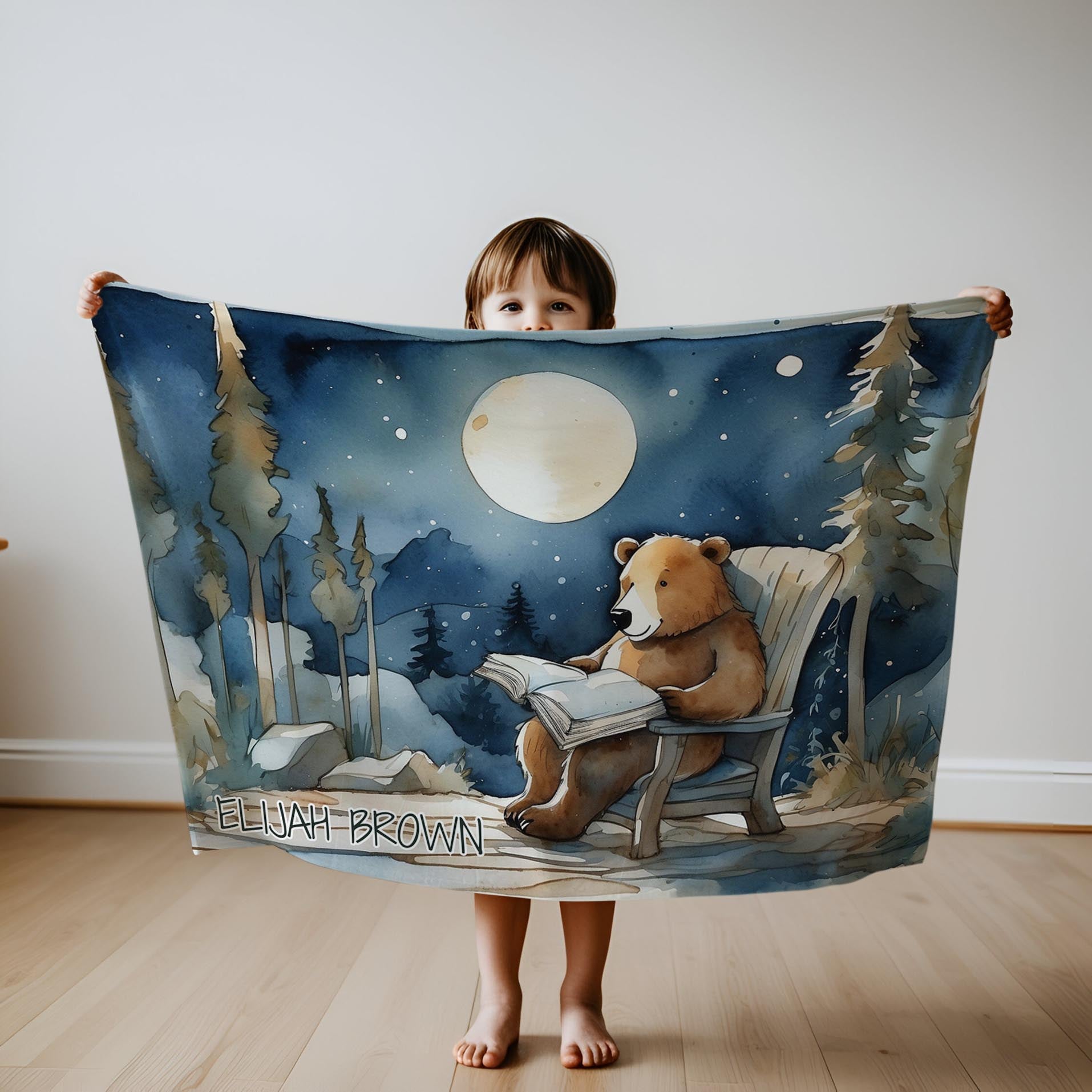 Bear personalized children's blankets - Bear’s Moonlit Tales