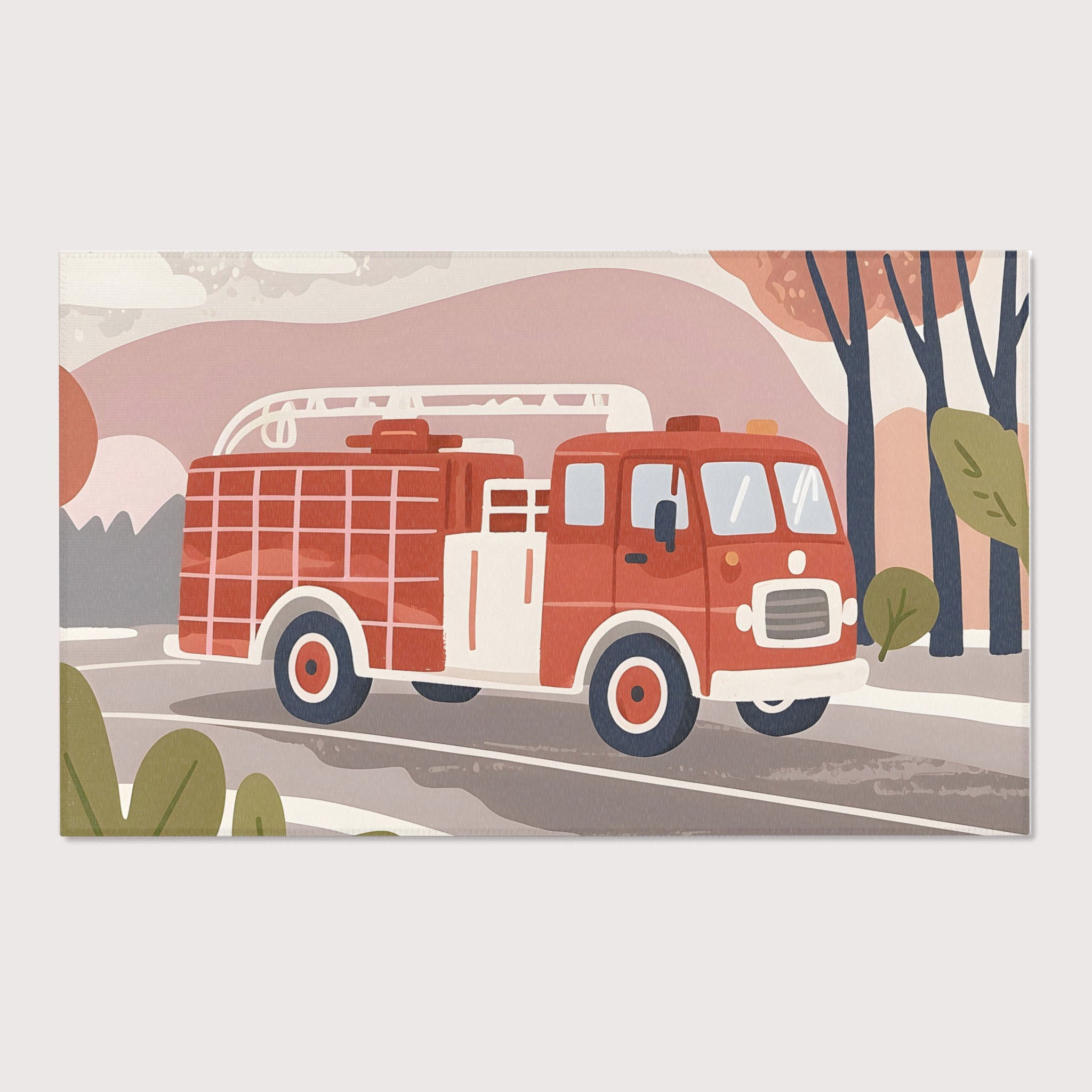 Firetruck Area Rug for Nursery and Kids Rooms - Classic Flame Fighter