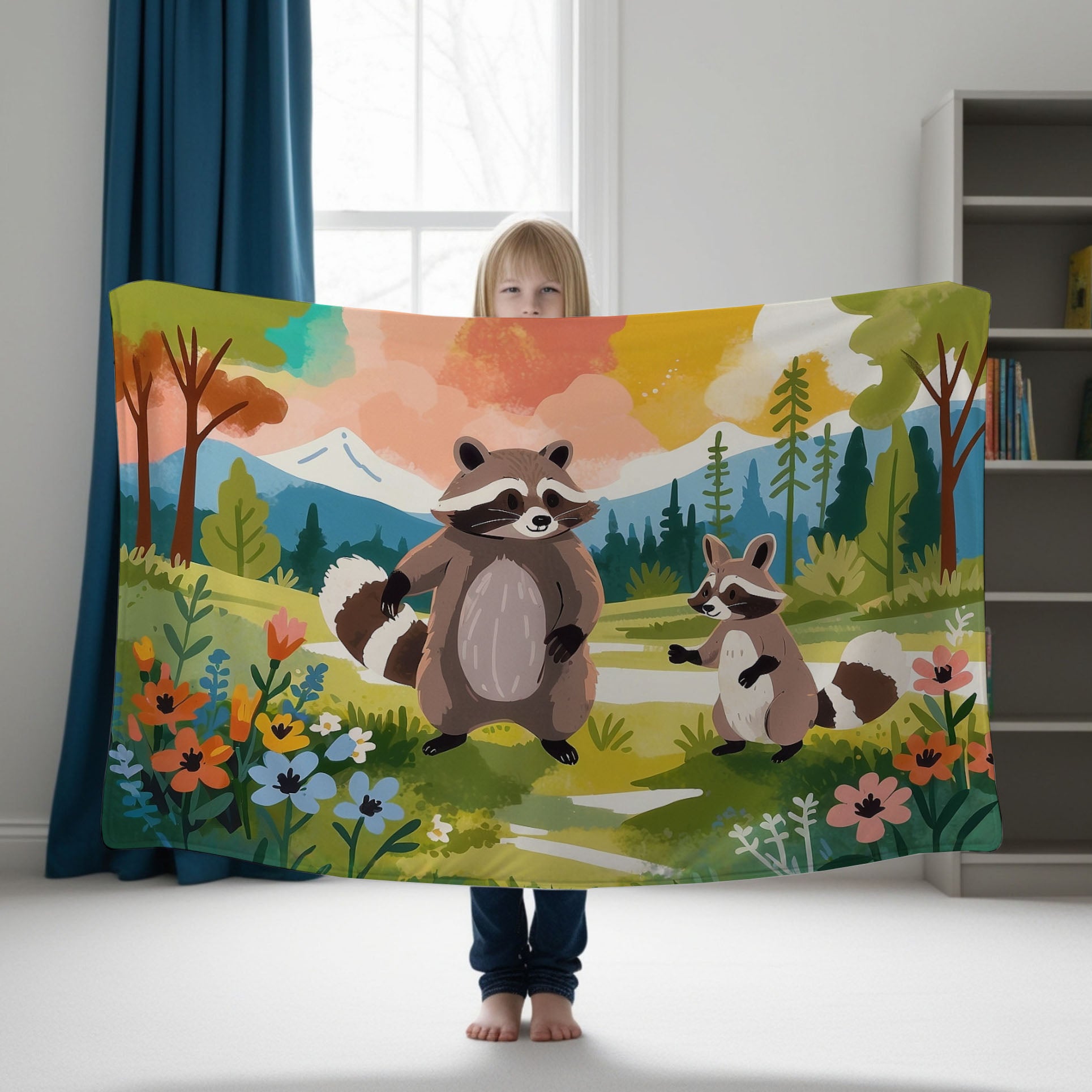 Raccoon personalized children's blankets - Mountain Mischief