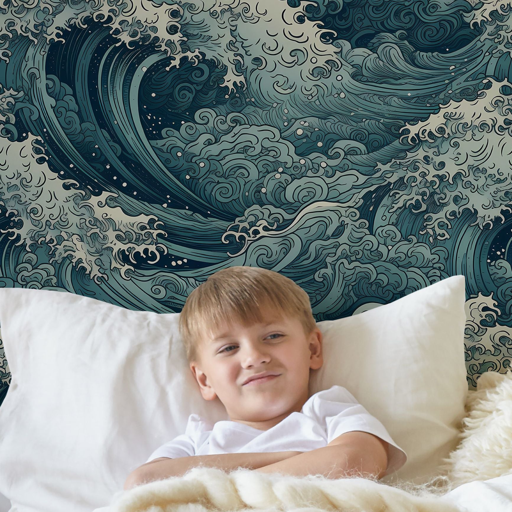 Ocean Peel and Stick or Traditional Wallpaper - Wave Symphony