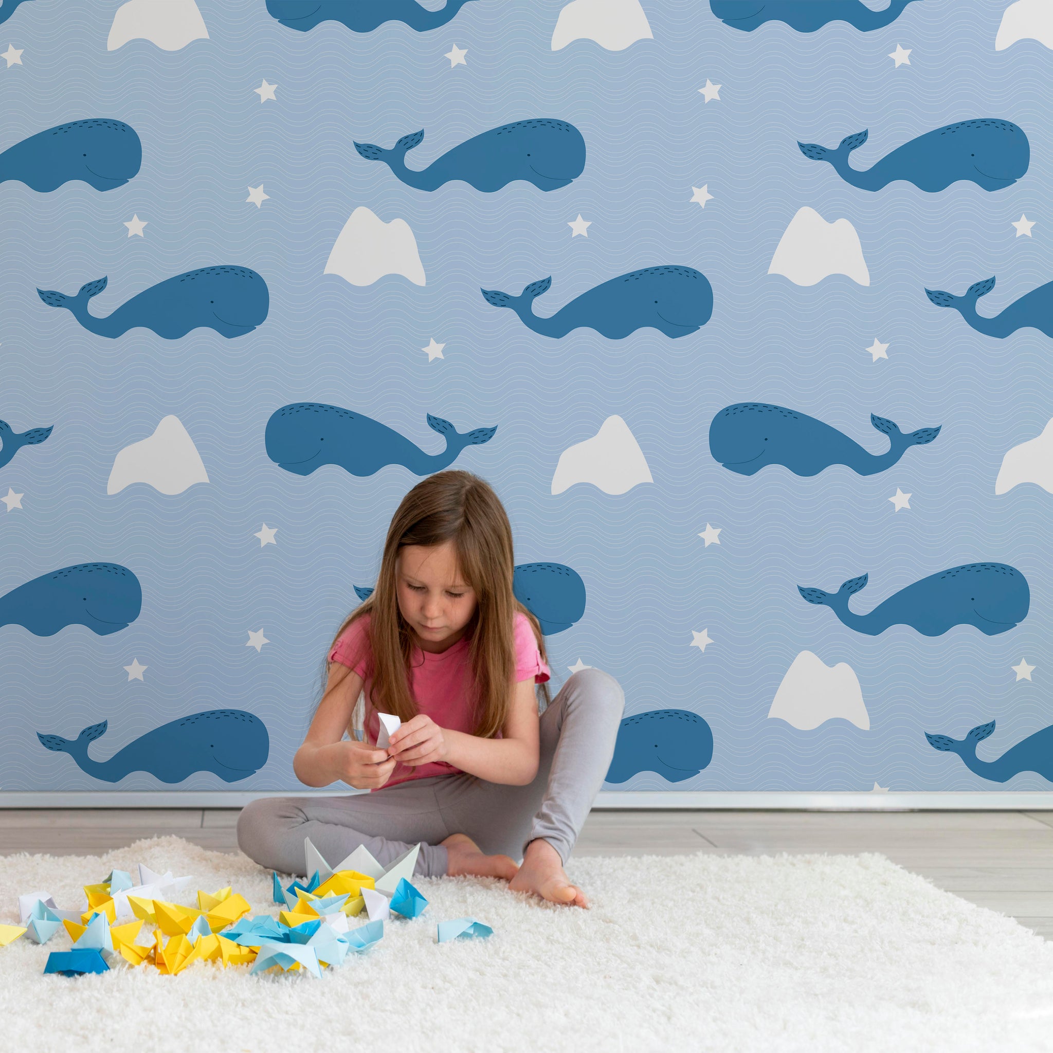 Whale Peel and Stick or Traditional Wallpaper - Whale Constellations