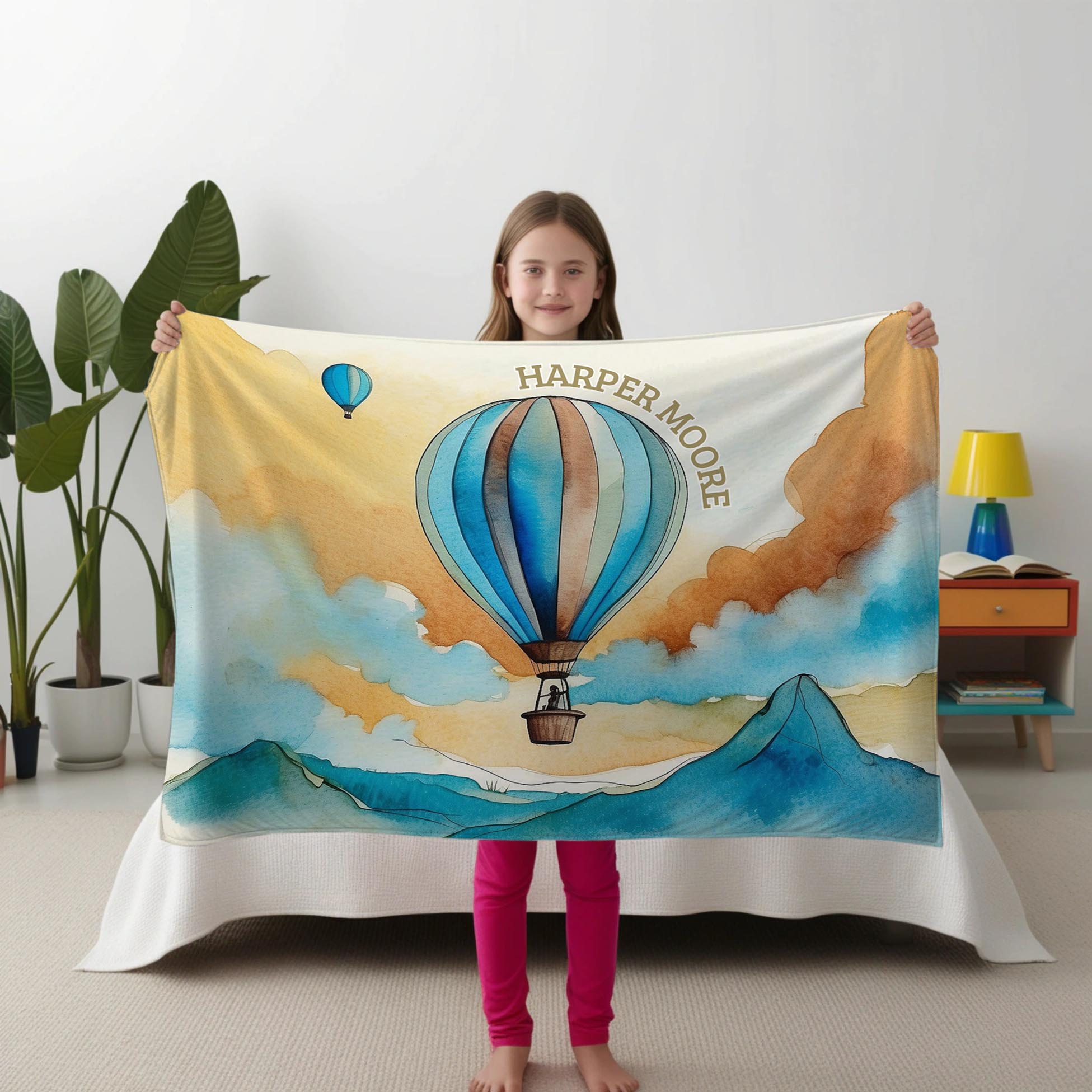 Hot Air Balloon personalized blanket for newborn and kids - Balloon Over Bluffs