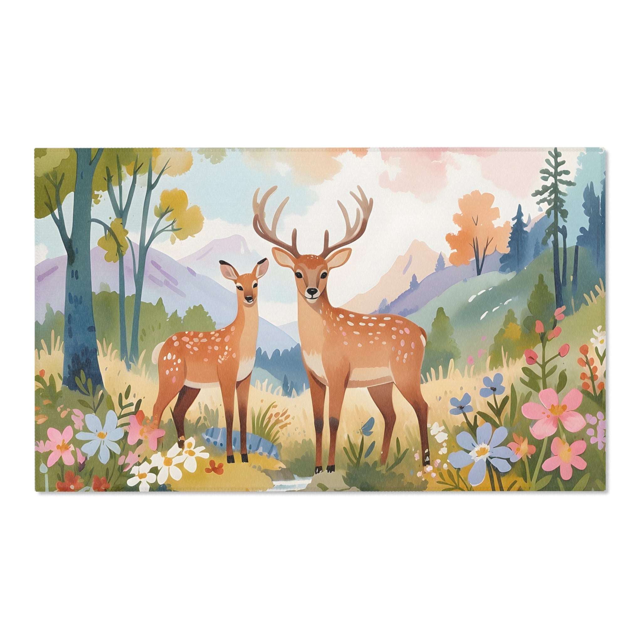 Deer Rug for Nursery and Kids Rooms - Fawn and Buck