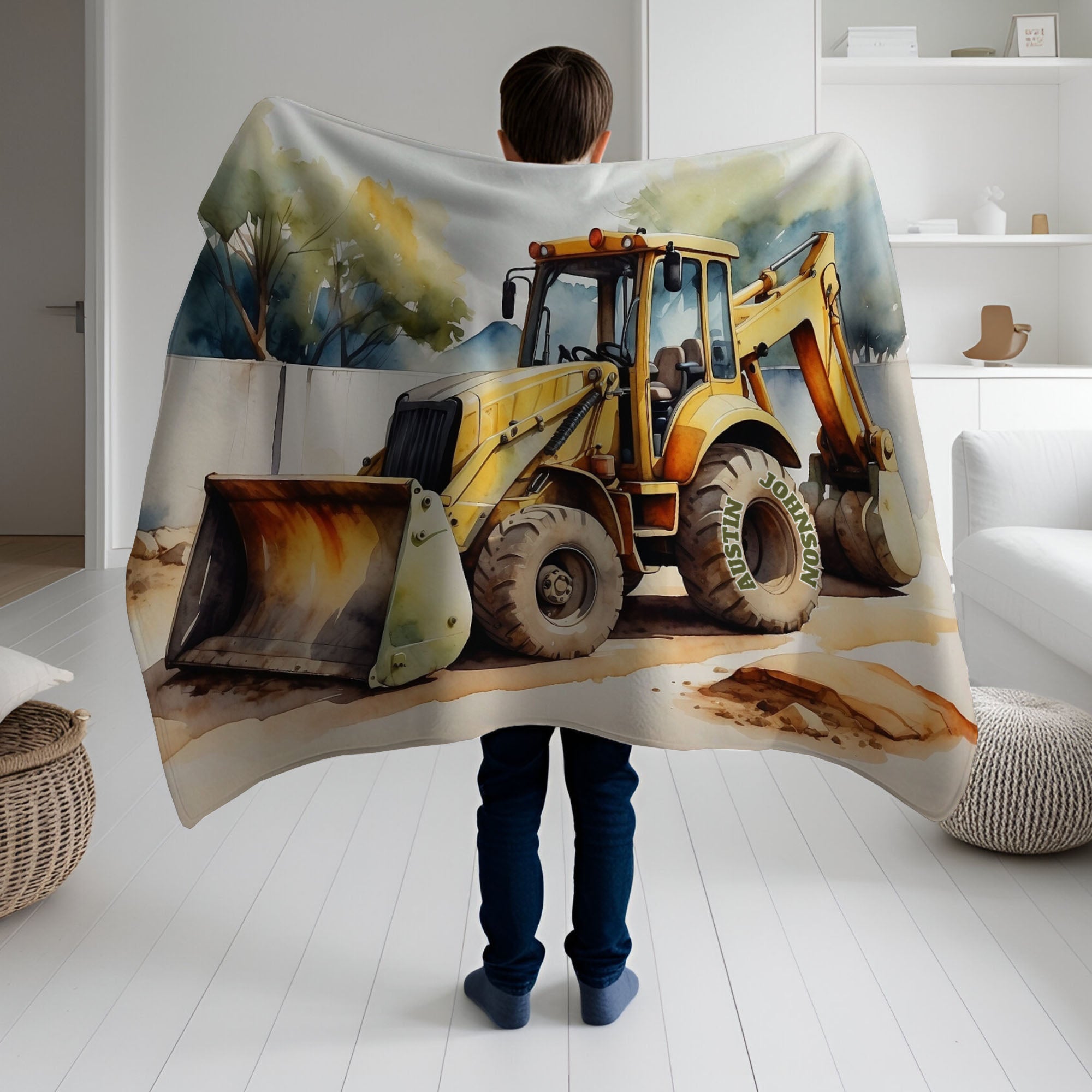 Construction personalized blankets for kids and babies - Bouncy Bulldozer