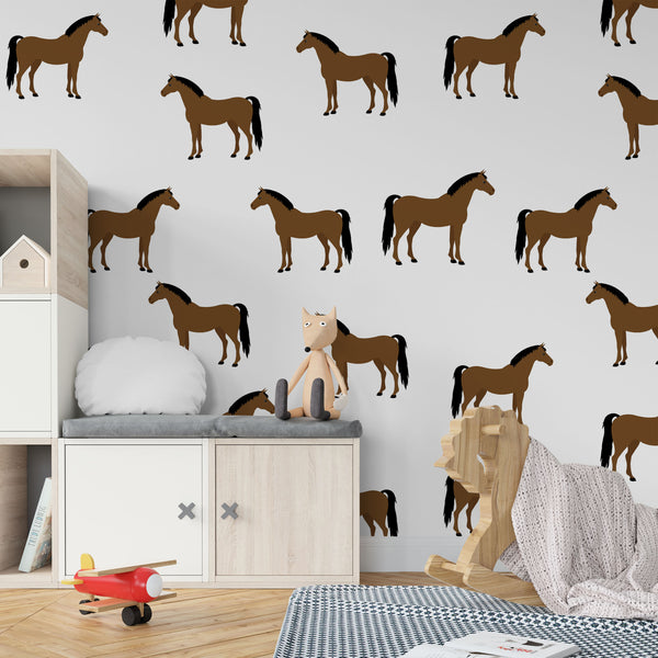 Horse Peel and Stick or Traditional Wallpaper - Stallion Silhouettes