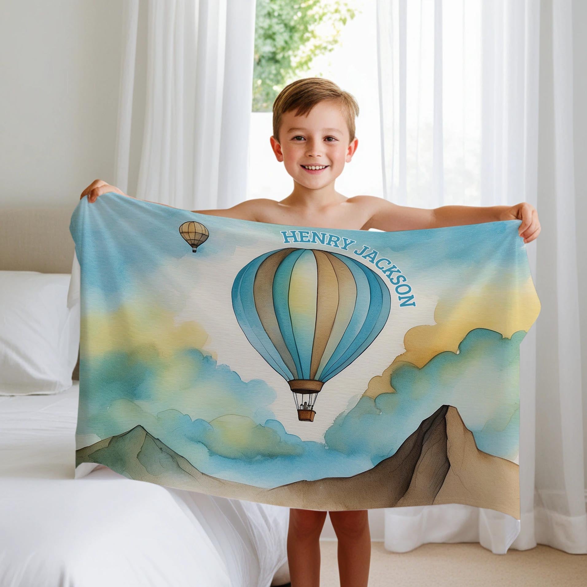 Hot Air Balloon personalized blankets for kids and babies - Lofty Balloon Lift