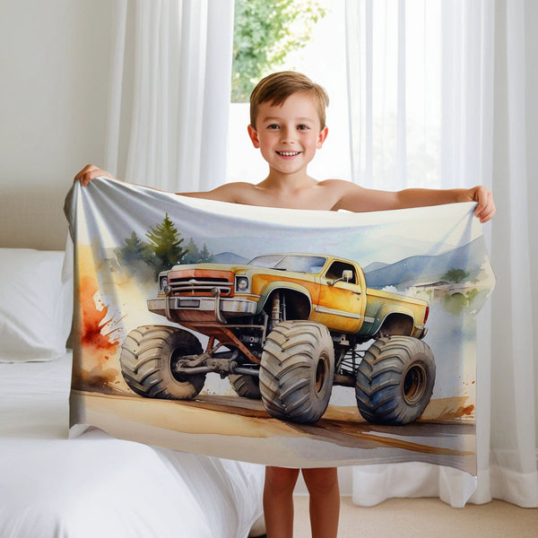 Monster Truck personalized blankets for kids and babies - Rusty Rumbler